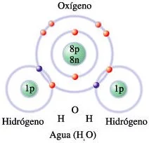 Dibujo esquemático de una molécula de agua