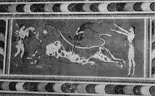 Taurocatapsia en el mural del palacio de Knossos