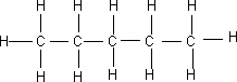 Fórmula desarrollada de la molécula de pentano