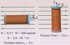 Esquema de las bobinas sometidas al flujo del campo magnético