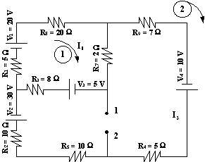 Esquema del circuito para resolver por el método de mallas