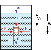 Esquema de las fuerzas ejercidas en el seno de un líquido