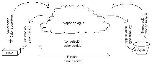 Esquema de los cambios de estado del agua