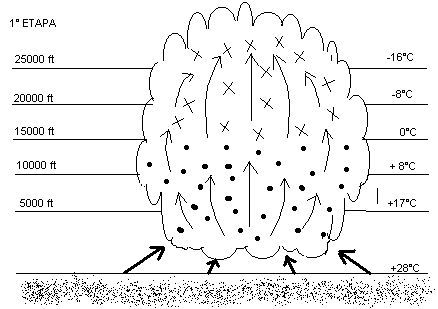 Etapa de formación de un cúmulonimbus