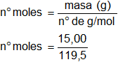 Cálculo del número de moles de un compuesto